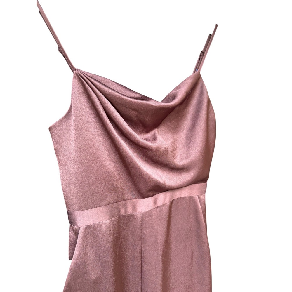 Reiss Chocolate Brown Satin Jumpsuit with Side Slits - Picture 5 of 9